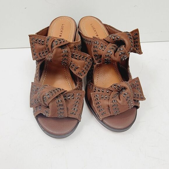 Lucky Brand Dynah Bow Block Heel Chocolate Brown Dress Sandals Size 7 - Picture 2 of 9